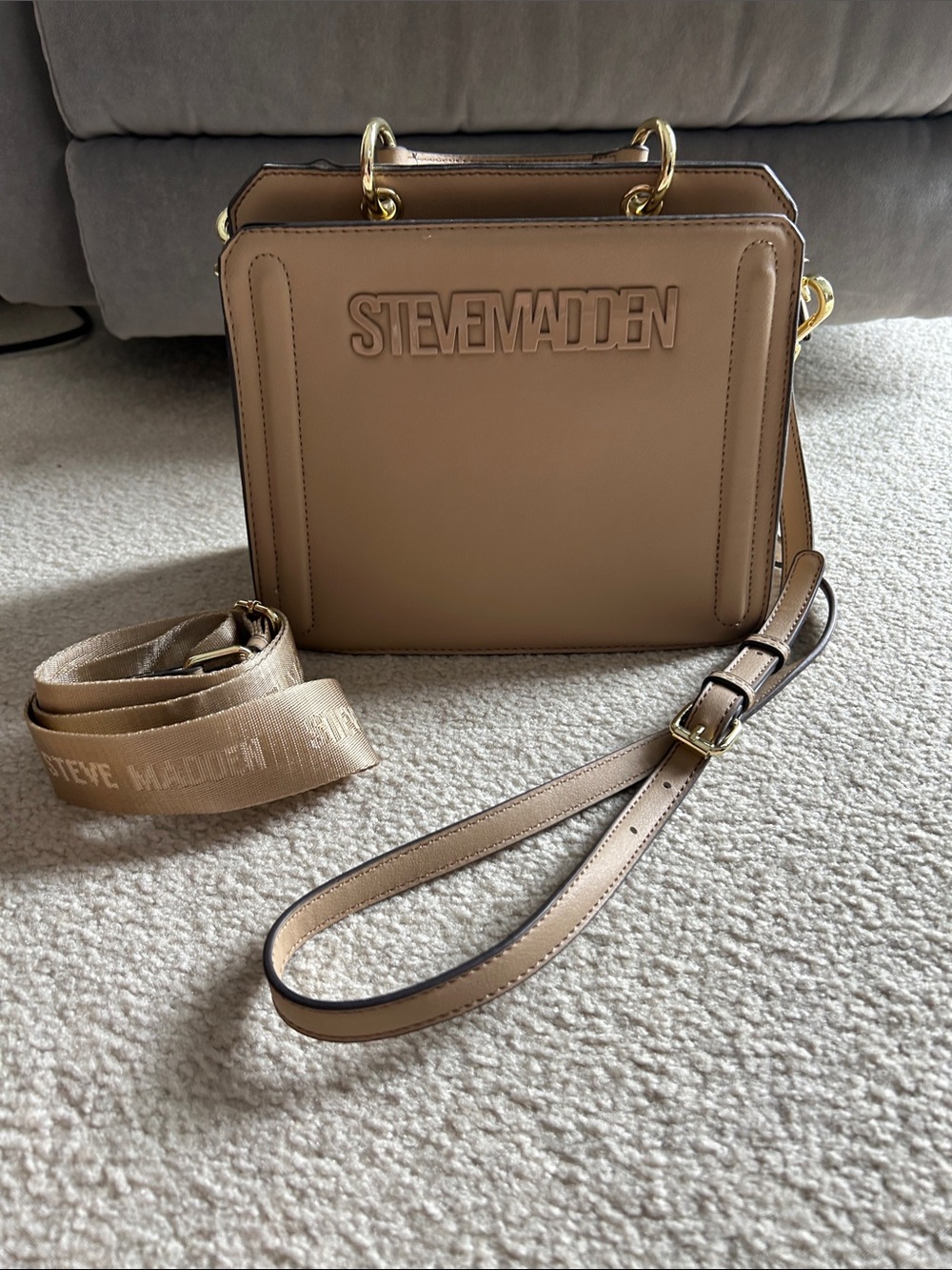 Steve Madden Beige/Tan Structured Crossbody Bag with Logo